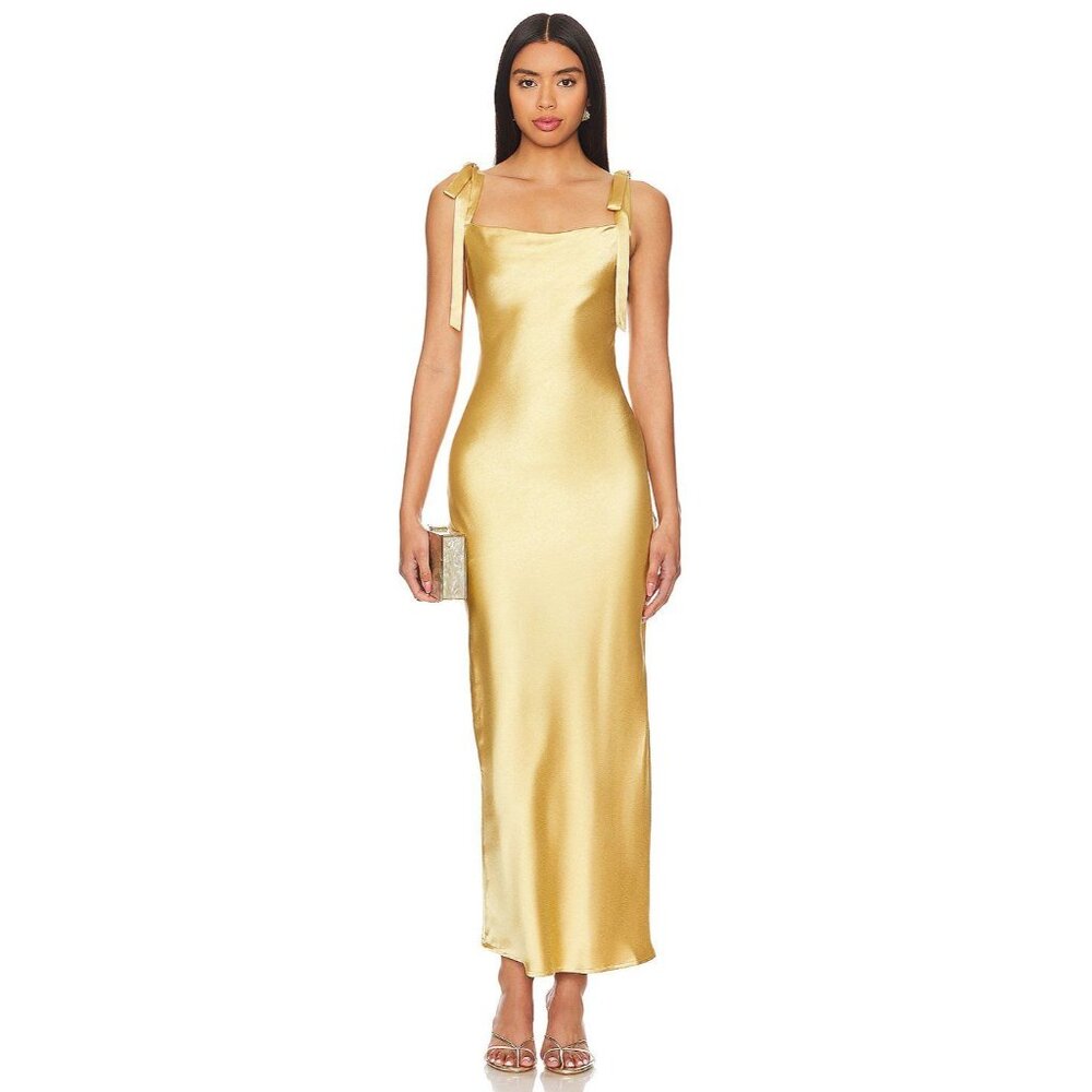 Heartloom Cinta Dress in Golden Medium New Womens Satin Midi Long Cocktail